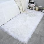 Flexyzik Soft Faux Fur Fluffy Area Rug, Luxury Fuzzy Sheepskin Carpet Rugs for Bedroom Living Room, Shaggy Silky Plush Carpet Bedside Rug Floor Mat, 2ft x 3ft, White, Rectangular