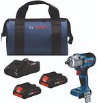 BOSCH GDS18V-330CB25 18V Brushless Connected-Ready 1/2 in. Mid-Torque Impact Wrench Kit with Friction Ring and Thru-Hole and (2) CORE18V® 4 Ah Advanced Power Batteries