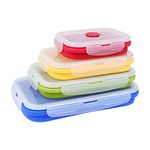 VIGIND Set of 4 Pack Collapsible Foldable Silicone Food Storage Container, Leftover Meal Box with Airtight Plastic Lids for Kitchen, Bento Lunch Boxes-Microwave, Dishwasher and Freezer Safe