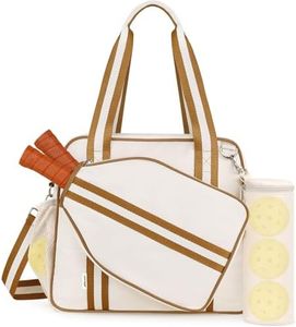 Movker Pickleball Bag for Women and men 2-in-1 Tote & Crossbody with Fence Hook & Detachable Ball Bag Court to Street (Beige Brown)(Racket Not Included)