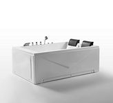 Empava 71" Acrylic Whirlpool Bathtub Hydromassage Rectangular Jetted Soaking Tub with Right Side Drain and 3-Side Apron and Waterfall Faucet, White