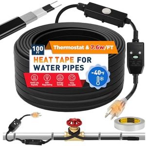 100 FT Heat Tape for Water Pipes, 7.6W/FT UL & ETL Self-Regulating Pipe Heating Cable with Thermostat for Pipe Freeze Protection, Waterproof Heat Tape for Metal and Plastic(with Leakage Protector)