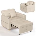 U-MAX 38" Sleeper Sofa Bed, 3 in 1 Convertible Chair Bed Pull Out Folding Single Sofa Chair with Side Pocket, Pillow and Adjustable Backrest for Small Space, RV, Apartment, Living Room, Beige