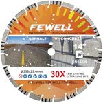 FEWELL 14" Asphalt Diamond Saw Blade/Concrete Diamond Blade,Multi-Purpose Diamond Blade for Hard Reinforced Concrete Asphalt Masonry Stone Terrazzo, Laser-Welded Segmented, 1"-20mm Arbor