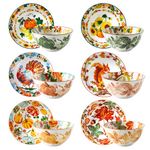 Metahom Fall Bowls Set of 6, Thanksgiving Ceramic Bowls for Cereal, 6.3" Pumpkins Soup Bowls, Autumn Harvest, Dishwasher and Microwave Safe