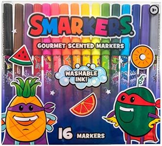 Smarkers - Washable Scented Markers, Assorted Colors, Standard Point Felt Tip, 16 Count