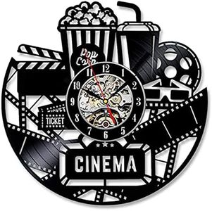 Smotly Horloge murale en vinyle, thème cinéma, rétro, grande horloge murale, décoration de la maison, horloge murale numérique cadeau.