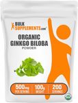 BULKSUPPLEMENTS.COM Organic Ginkgo Biloba Powder - Ginkgo Biloba Supplements, Ginkgo Leaf Powder, Ginkgo Biloba Organic - from Ginkgo Biloba Leaf, Vegan, 2000mg per Serving, 100g (3.5 oz)