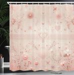 Ambesonne Pink Shower Curtain, Vintage Cottagecore Themed Muted Blush Tones Floral with Leaves and Lines, Cloth Fabric Bathroom Decor Set with Hooks, 69" W x 75" L, Pale Salmon Dried Rose