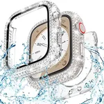 Goton 2-in-1 Waterproof Bling Case for Apple Watch 40mm Series 6 5 4 SE SE2 Screen Protector, Glitter Diamond Rhinestone Bumper Face Cover for iWatch 40 mm Accessories Women