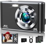 4K Digital Camera, Autofocus Cameras for Photography Point and Shoot Camera for Teens Adults Beginners, with 16X Zoom Anti-Shake, 48MP Compact Travel Vlogging Camera with Front Rear Lens(Black)