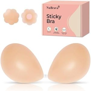 NuBrava Adhesive Bra Strapless Sticky Invisible Push up Silicone Bra Resuable for Backless Dress(C Cup) Creme