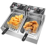 22.8QT/21.6L Commercial Deep Fryer with Basket and Lid, 5000W Electric Fryer, Countertop Oil Fryer for French Fries, Onion Rings, Donuts, Temperature Adjustable 140-392℉, Stainless Steel Double Tank