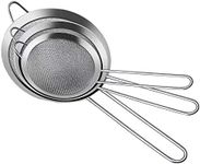 PELLUM Set of 3 Fine Mesh Strainer, Stainless Steel Colander Kitchen Sieve Sifters for Kitchen Food, with Handles, Small Medium Large Size (Silver)