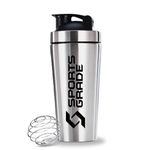 SportsGrade Stainless Steel Protein Shaker Bottle with Blender Mixer Ball | 750ml Leak Proof Gym Shaker for Protein, BCAAs, Creatine | BPA-Free, Travel-Friendly (Steel Shaker Bottles for Gym, 750ml)