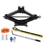 Universal Scissor Car Jack, Load 2.5 Tons, Lifting Height 10-39CM, with Tow Rope 2M, Wrench*2, Gloves, Tyre Repair Tools Kit for Car Van Sports Utility Vehicles