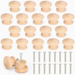 BELLE VOUS 20 Pack Round Unfinished Wood Knobs with Screws - 3.4 x 2.5cm / 1.34 x 0.98 Inches - Natural Wooden Birch Door Knob Hardware - Furniture Cabinet, Wardrobe, Cupboard & Drawer Pull Handles