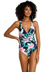 La Blanca Women's Multi Strap Cross Back One Piece Swimsuit, Black//Nightfall Blooms, 4