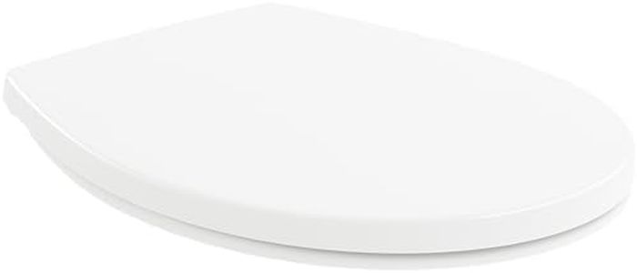 Villeroy & Boch O.novo Toilet Seat with Stainless Steel Hinges, Toilet Seat Made of Shatterproof Duroplast, Original Replacement Part, Semi Wrap-Over Design, Oval, White Alpine, Glossy