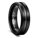 Greenpod 8mm Black Tungsten Wedding Band Ring for Men Grooved Center Brush Finish I Love You Comfort Fit Size 9