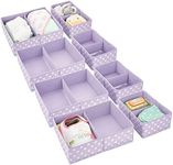 mDesign Fabric Drawer Organizer Bins, Kids/Baby Nursery Dresser, Closet, Shelf, Playroom Organization, Hold Clothes, Toys, Diapers, Bibs, Blankets, Set of 2, 4 Pack, Light Purple/White Polka Dot