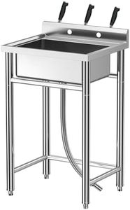 GarveeTech Free Standing Stainless Steel Utility Sink Single Bowl Commercial Sink Kitchen Sink for Restaurant Garage Laundry Room Bathroom Farmhouse Indoor Outdoor 28in