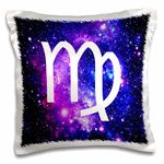 3dRose Virgo Star Sign on Purple Space Background-Zodiac Horoscope Symbol-Pillow Case, 16 by 16" (pc_202182_1),White