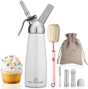 Paymana Professional Aluminum Whipped Cream Dispenser with 3 Decorating Nozzles, 2 Cleaning Brush, Storage Bag, Dust Cap, E-Book & Charger Holder | Leak Free Whip Cream Maker (Charger Excluded)