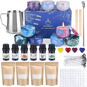 Candle Making Kit, Wax Melt Making Kit, Make Your Own Scented Candles, 480g Beeswax Pellets, 50 Wicks, 4 Colour Dyes, 500ml Wax Melting Pot, 100 Wick Stickers, 9 Empty Tins
