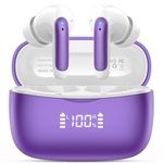 Wireless Earbuds, Bluetooth 5.3 Headphones In Ear with 4 HD microphone, 56H Playtime, HIFI Stereo In Ear Earphones, IPX7 Waterproof Bluetooth Earbuds, LED Display, USB-C, Sport/Work/Leisure/Purple