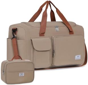 FIORETTO Women's Gym Duffle Bag with Shoes Compartment, 30L Capacity, Ideal for Travel, Gym, Sports, Duffel, Weekender, with Toiletry Bag, Khaki
