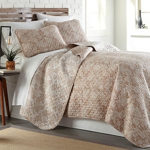 Southshore Fine Linens - Perfect Paisley Collection - Lightweight, Reversable 3-Piece Quilt Set, Taupe, Full/Queen