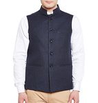 WINTAGE Men's Wool Blend Grandad Nehru Jacket Vest Waistcoat: Navy