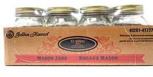 Golden Harvest 500 ml Mason Jars 12 Pack. Includes lids and Bands. Great for Canning Fruit, Pickling Vegetables, or Making jams or Jellies. Also Work Great for Drinking Glasses!