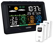 Youshiko YC9443 (Official 2024 UK Version), with 3 x Wireless Sensors Weather Station, Radio Controlled Clock Indoor Outdoor Temperature Thermometer, Humidity, Barometric Pressure