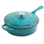 Crock-Pot Artisan 3.5 Quart Enameled Cast Iron Deep Sauté Pan, Teal Ombre