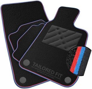 Car Mats to fit BMW 1 Series (F20/F21) (2011-2019) Black Carpet with Blue & Red Trim & Black Rectangle Heel Pad [1372]