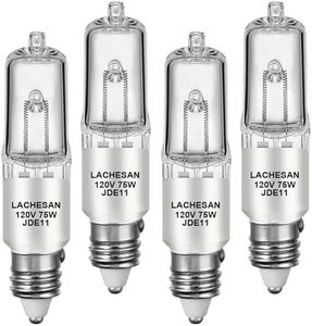 Lachesan JDE11 120v 75w, E11 Halogen Bulb（Replacement E11 Led Bulb） T4 Mini Candelabra Base, 2700K Warm White Dimmable for Chandeliers, Ceiling Fan, Table Lamps, Cabinet Lighting, 4 Pack