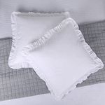 White Ruffle Pillow Case 100% Cotton Boho Euro Sham Vintage Elegant Lace Inlay White European Sham Throw Sham Cushion Cover Shabby Chic 26x26inch Set of 2 by JNG Kraftlab