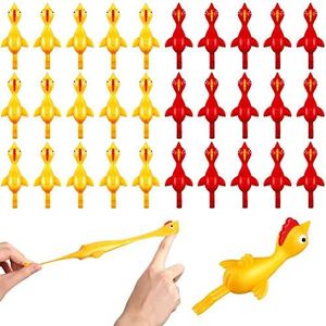 30 Pieces Slingshot Chicken Funny Rubber Flicking Chicken Toy Ejection Chicken Toy Flying Turkey Flingers Stretchy Game for Boys and Girls Party Favor School Activity Fun Present (Yellow, Red)