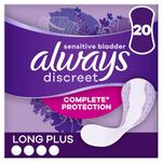 Always Discreet Incontinence Panty Liners for Women, Long Plus, 20 High Absorbency Liners, Complete Protection, for Bladder Leak, Thin and Discreet, Odour Neutraliser