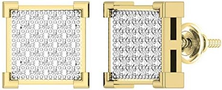 Dazzlingrock Collection 0.10 Ctw Natural Round White Diamond 8.8mm Square Hip Hop Iced Out Studs in 14K Solid Yellow Gold, Screw Back,Unisex Design Ladies,Mens Real Diamond Earrings