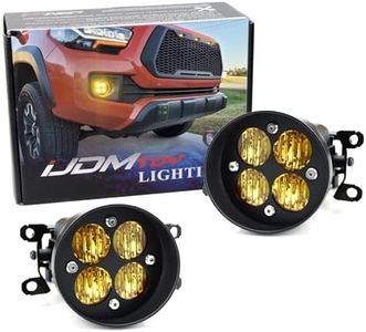 iJDMTOY Yellow Lens 24W High Power LED Wide Angle SAE Flood Beam Fog Light Kit w/Built-On Mounting Brackets Compatible With Toyota Tacoma Tundra 4Runner, etc