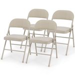 COSTWAY 2/4/6 Pack Fabric Padded Folding Chair, Metal Frame Easy Storage Conference Chair with Sponge Seat, Backrest & Foot Pads, Hall Guest Seating for Bedrooms Office Events (4, Mid Back, Beige)