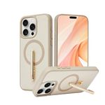 CUSTYPE for iPhone 14 Pro Magnetic Case with Stand for Women, Compatible with Magsafe, [2-Way Stand] Metal Foldable Kickstand, Slim Fit Leather Protective Case for Apple 14 Pro 6.1inch Beige