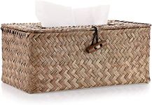 PETIARKIT Tissue Box Cover Hand Woven Tissue Holder, Rectangular Decorative Napkin Holder Paper Tissue Dispenser for Bedroom Dressers Night Stands Desks Office Car (Coffee)