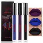 3 Colors Matte Liquid Lipstick Set, Black Blue Purple Halloween Makeup, High Impact Long Lasting Lip Stain Velvet Nonstick Cup Smudge Proof & Waterproof Lip Gloss Set