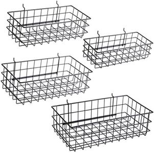 Pegboard Baskets, Set of 4 Black - Hooks to Any Peg Board - Square Style Wire Shelf Baskets - Organize Tools, Workbench, Accessories, Garage Storage - Wall Organizer Attachments