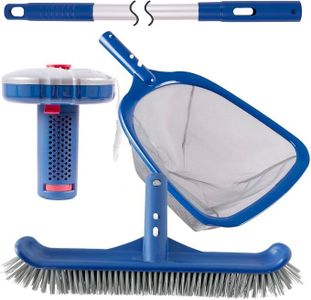 POOLAZA Pool Cleaning Kit Above Ground & Inground Pools, Include Sturdy Pool Brush Head, Ultra Fine Mesh Pool Skimmer Net, 57.5'' Thickened Aluminum Pool Pole & Durable Pool Floater