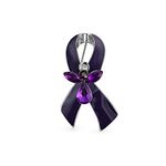 Purple Ribbon Alzheimers Disease Epilepsy Pancreatic Cancer Domestic Violence Awareness Survivor Guardian Angel Crystal Brooch Pin for Women Enamel Silver Plated